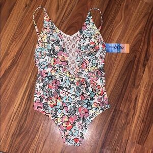 Rue21 NWT Floral One Piece Swimsuit With Lace Details